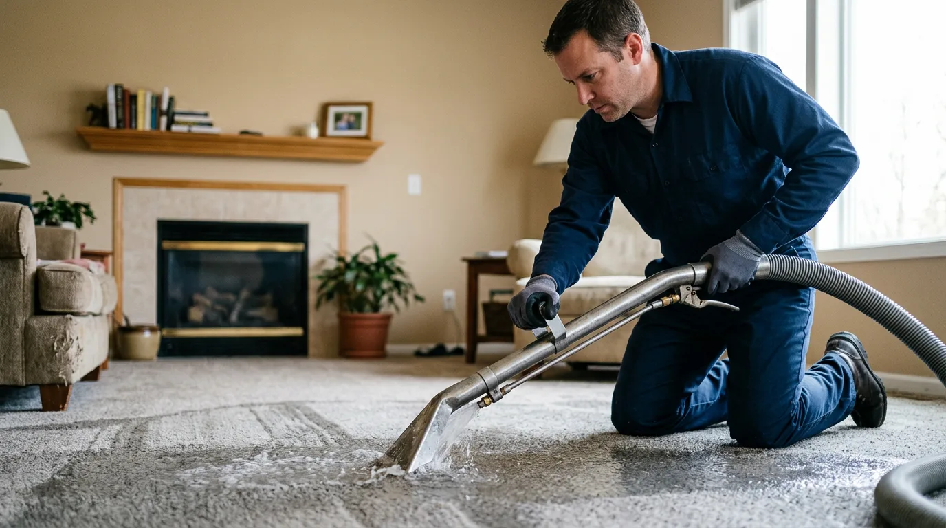 Water damage restoration technician working near Peru, ME